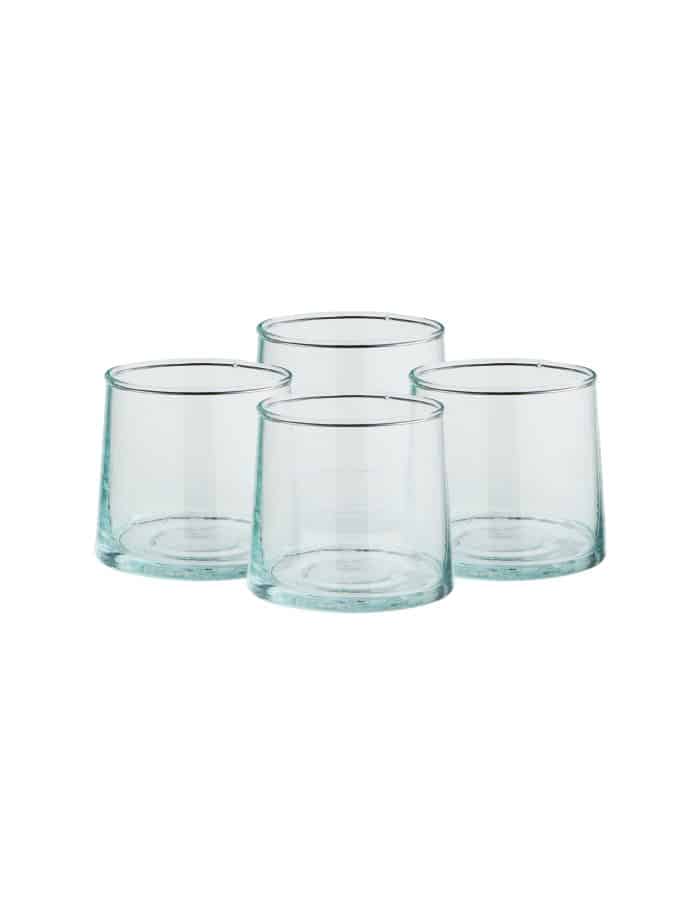 Set of 4 Low Recycled Moroccan Beldi Glasses, Clear
