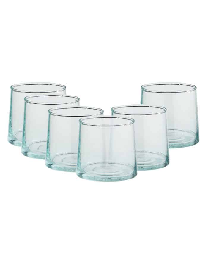 Set of 6 Low Recycled Moroccan Beldi Glasses, Clear