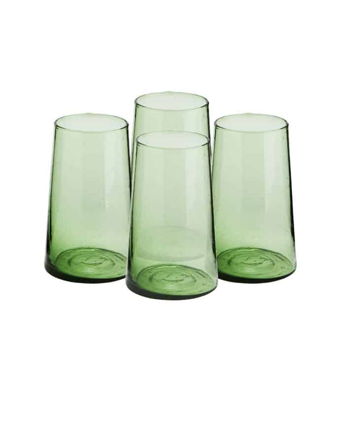 Highball Set of 4 Handmade Moroccan Beldi Glasses, Green