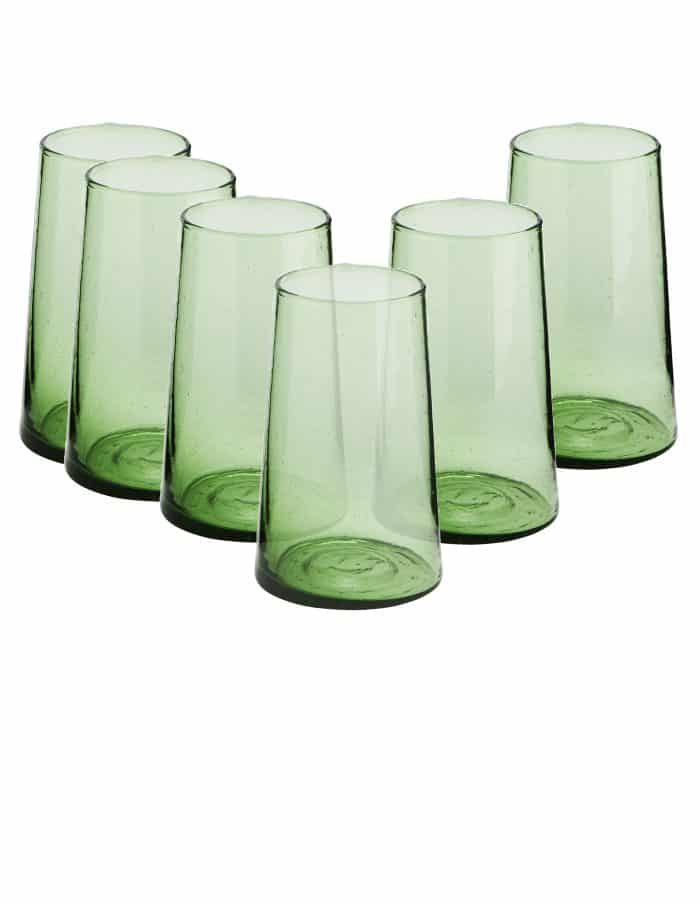Highball Set of 6 Handmade Moroccan Beldi Glasses, Green