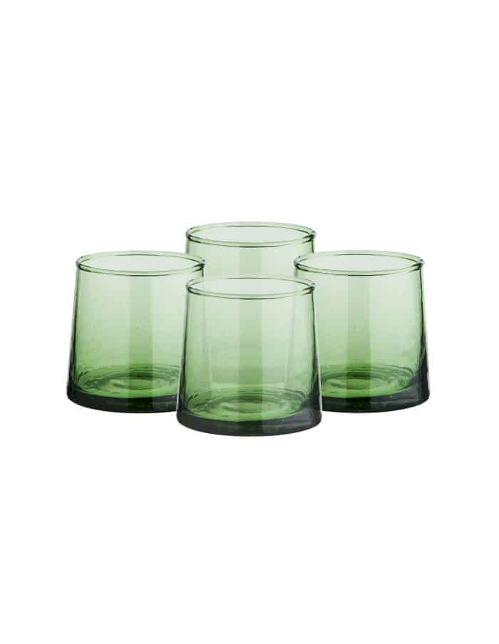 Set of 4 Low Recycled Moroccan Beldi Glasses, Green