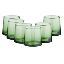 Low Set of 6 Handmade Moroccan Beldi Glasses, Green