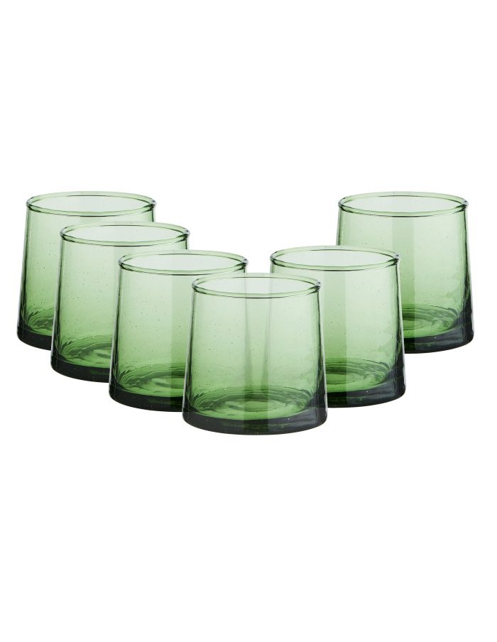 Low Set of 6 Handmade Moroccan Beldi Glasses, Green