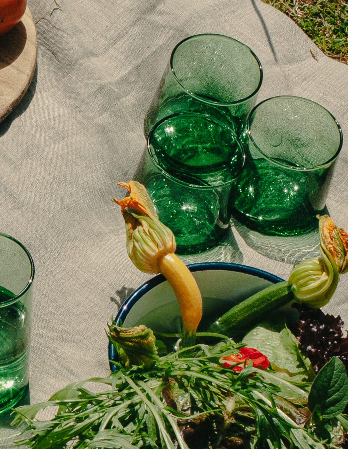 Low Set of 4 Handmade Moroccan Beldi Glasses, Green