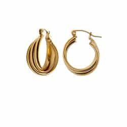 Gold Triple Entwine Hoop Earrings, Waterproof