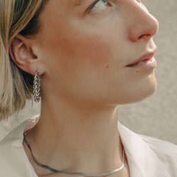 Silver Twist Hoop Earrings, Waterproof