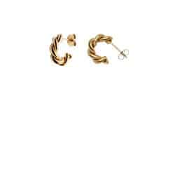 Gold Ridge Twist Hoop Earrings, Waterproof