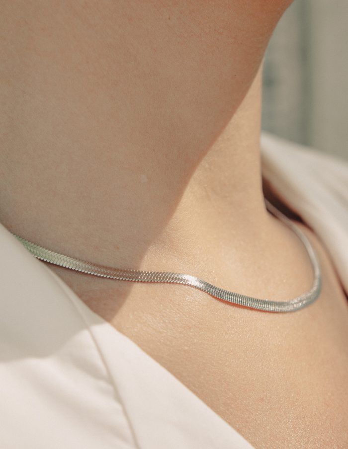 Silver Snake Chain Choker Necklace, Tarnish-Free Silver Plating