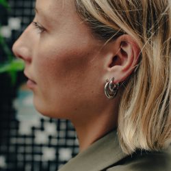 Silver Mini Crescent Hoop Earrings, Waterproof