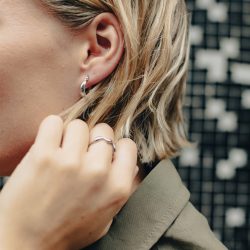 Silver Mini Crescent Hoop Earrings, Waterproof
