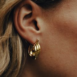 Gold Triple Entwine Hoop Earrings, Waterproof