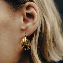 Gold Triple Entwine Hoop Earrings, Waterproof