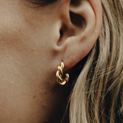 Gold Ridge Twist Hoop Earrings, Tarnish-Free Gold Plating