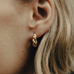 Gold Ridge Twist Hoop Earrings, Waterproof