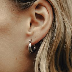 Silver Mini Crescent Hoop Earrings, Waterproof