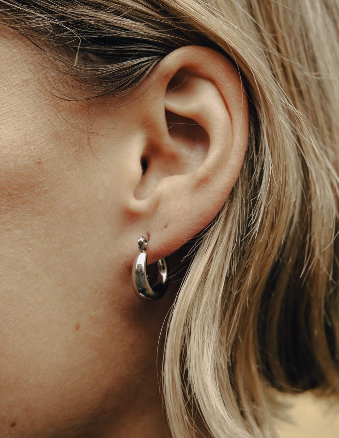 Silver Mini Crescent Hoop Earrings, Waterproof