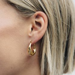 Gold Bold Crescent Hoop Earrings, Tarnish-Free Gold Plating