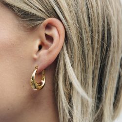 Gold Bold Crescent Hoop Earrings, Tarnish-Free Gold Plating