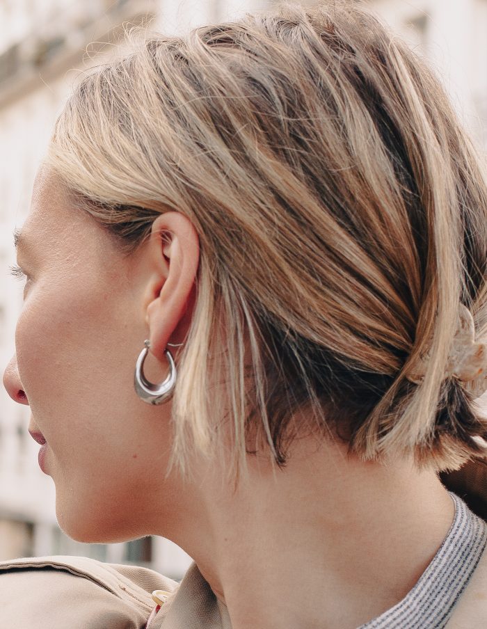 Silver Bold Crescent Hoop Earrings, Waterproof