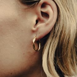 Gold Medium Entwined Latch Hoop Earrings, Waterproof