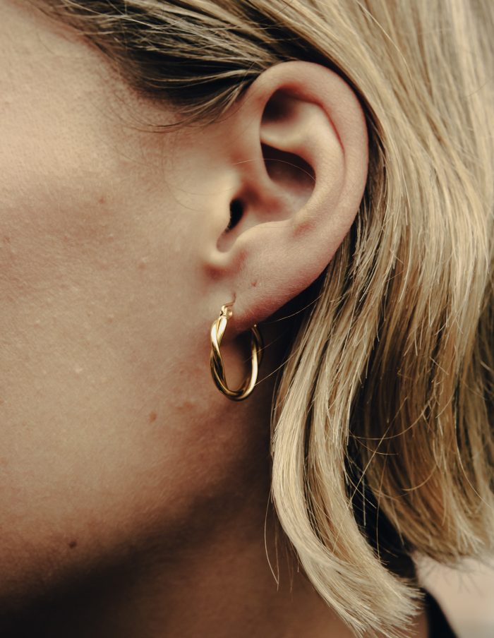 Gold Medium Entwined Latch Hoop Earrings, Waterproof