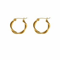 Gold Medium Entwined Latch Hoop Earrings, Waterproof