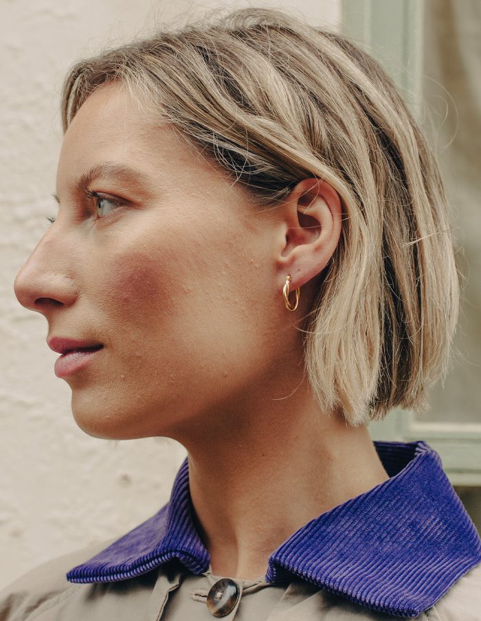 Gold Small Entwined Latch Hoop Earrings, Tarnish-Free Gold Plating