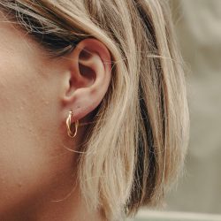 Gold Small Entwined Latch Hoop Earrings, Tarnish-Free Gold Plating