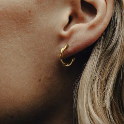 Gold Small Entwined Latch Hoop Earrings, Tarnish-Free Gold Plating