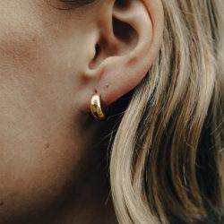 Gold Small Leverback Bold Hoop Earrings, Tarnish-Free Gold Plating