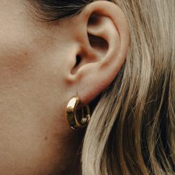 Gold Medium Leverback Bold Hoop Earrings, Waterproof