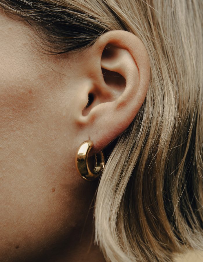 Gold Medium Leverback Bold Hoop Earrings, Waterproof
