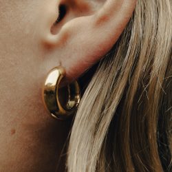 Gold Medium Leverback Bold Hoop Earrings, Waterproof