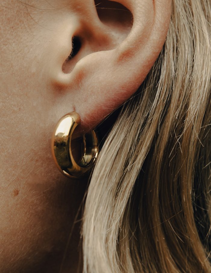 Gold Medium Leverback Bold Hoop Earrings, Waterproof