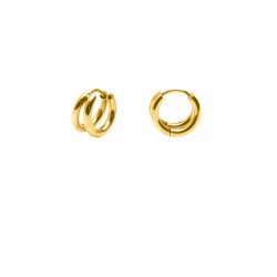 Gold Double Layer Huggie Hoop Earrings, Waterproof