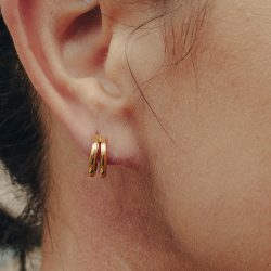Gold Double Layer Huggie Hoop Earrings, Tarnish-Free Gold Plating