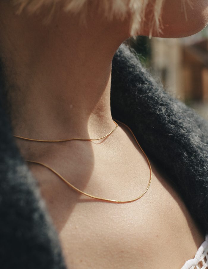 Gold Double Layer Slim Chain Necklace, Tarnish-Free Gold Plating