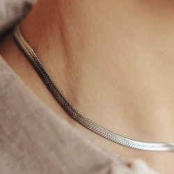 Silver Snake Chain Choker Necklace, Tarnish-Free Silver Plating