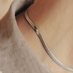 Silver Snake Chain Choker Necklace, Tarnish-Free Silver Plating