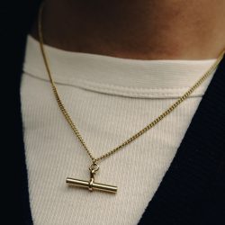 Gold T-Bar Chain Necklace, Tarnish-Free Gold Plating