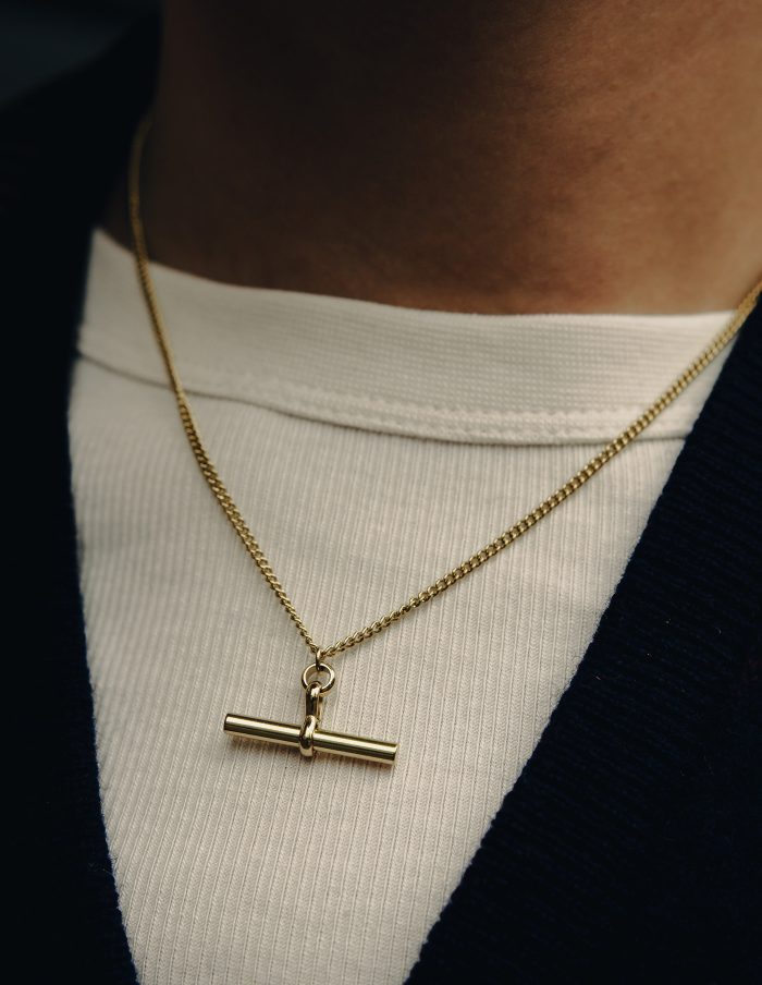 Gold T-Bar Chain Necklace, Tarnish-Free Gold Plating