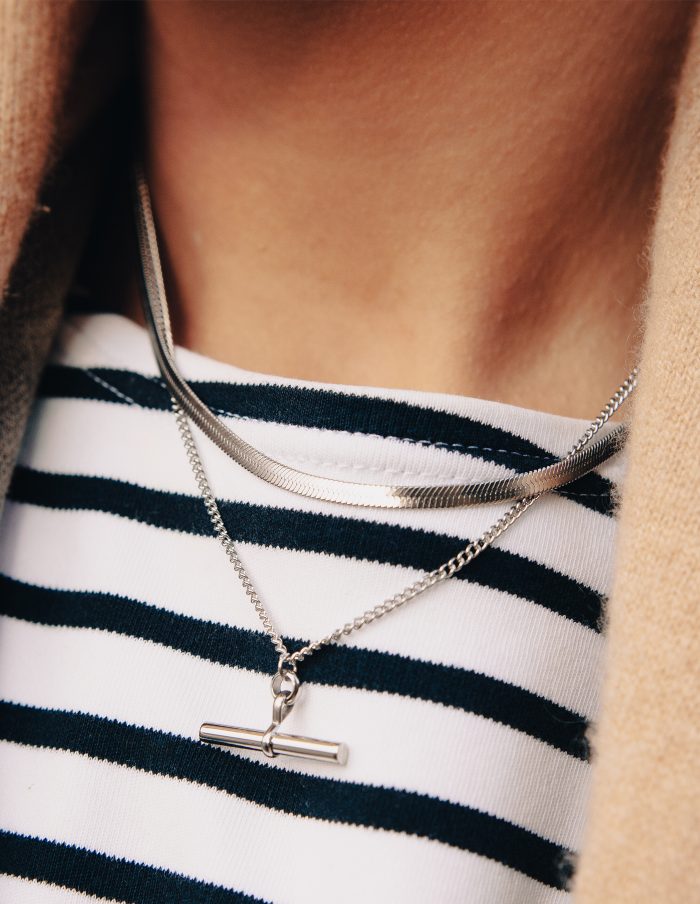 Silver T-Bar Chain Necklace, Waterproof