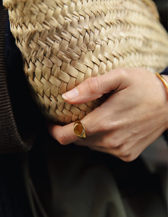 Gold Round Signet Ring, Tarnish-Free Gold Plating