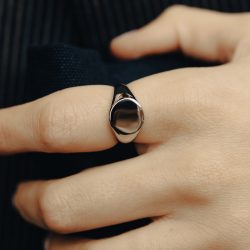 Silver Round Signet Ring, Waterproof
