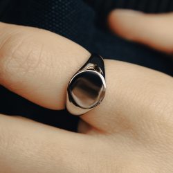 Silver Round Signet Ring, Waterproof