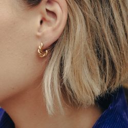 Gold Ridge Twist Hoop Earrings, Tarnish-Free Gold Plating