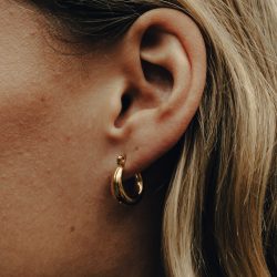 Gold Mini Crescent Hoop Earrings, Waterproof