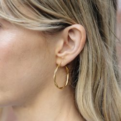 Gold Large Entwined Latch Hoop Earrings, Tarnish-Free Gold Plating