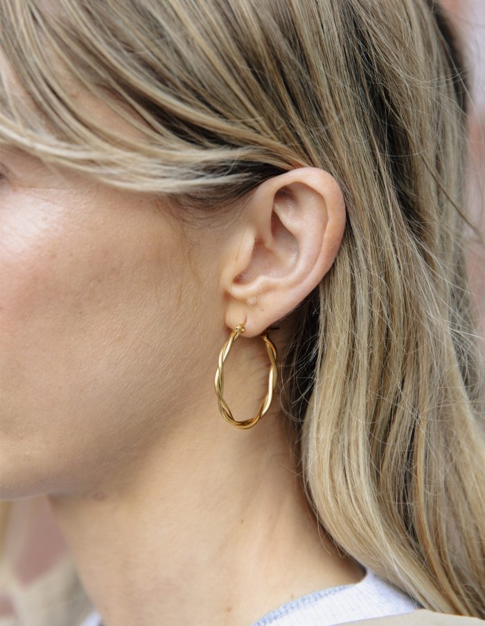 Gold Large Entwined Latch Hoop Earrings, Tarnish-Free Gold Plating