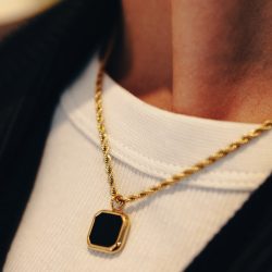 Gold Rope Chain Pendant Necklace, Waterproof